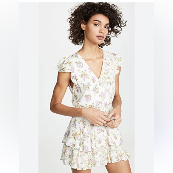 ALICE+OLIVIA MARISKA FLORAL DRESS FLUTTER SLEEVE SMOCKED WAIST TRENDING PATTERN - Picture 1 of 16